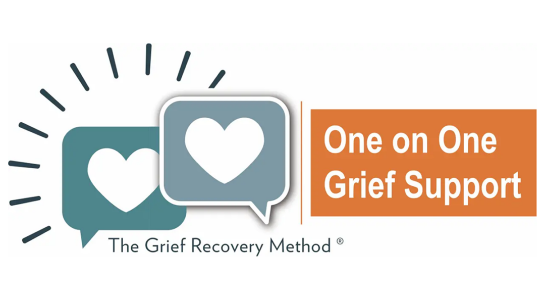 Logo for One Option Grief Support featuring a heart inside a speech bubble.