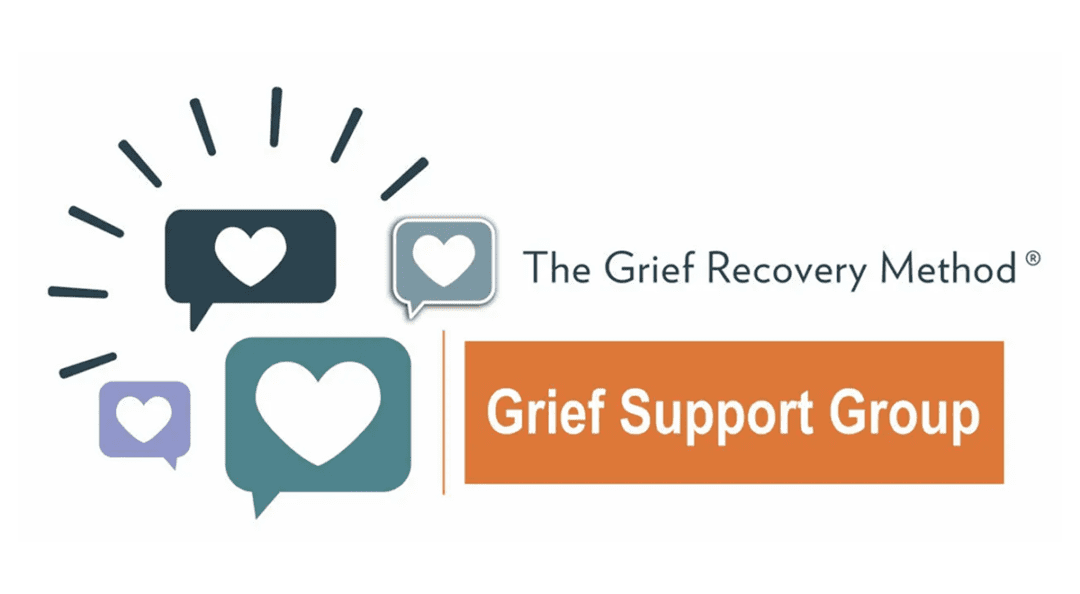 Logo with heart icons for grief support and recovery.