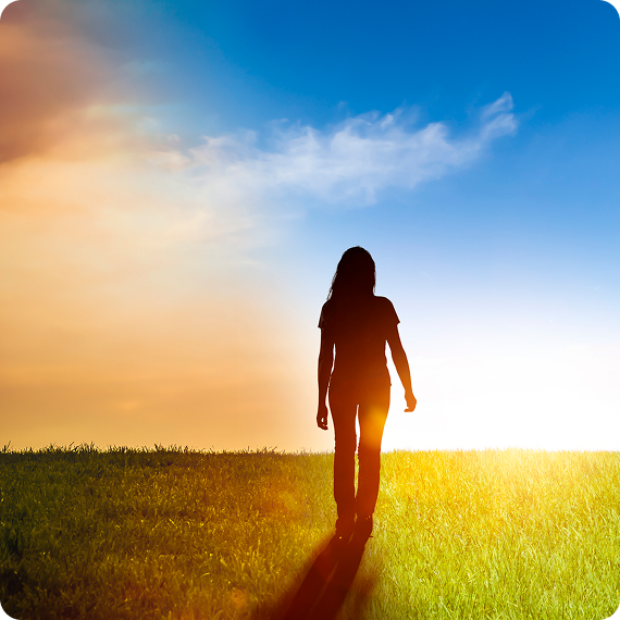 Silhouette of person in sunset field