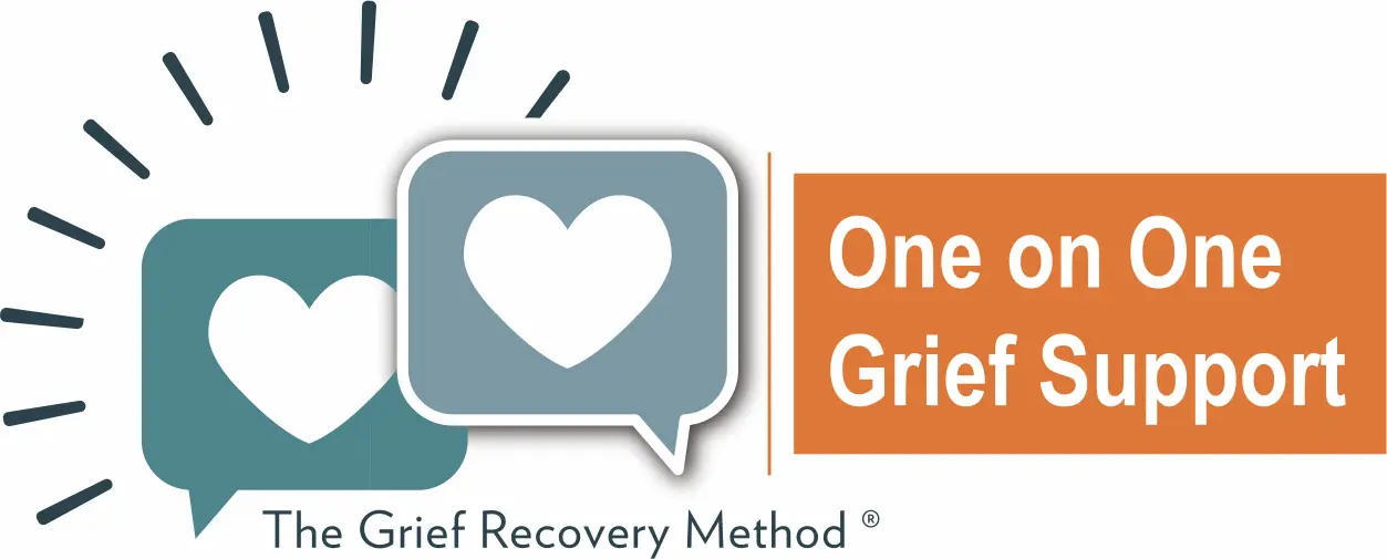 Logo featuring a heart in a speech bubble and text about grief recovery.