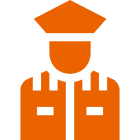 Orange police officer icon on black background.