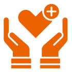 Hands holding heart with medical symbol
